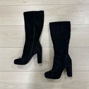 Charles by Charles David Black Suede Knee-High Round-Toe High Heel Boots